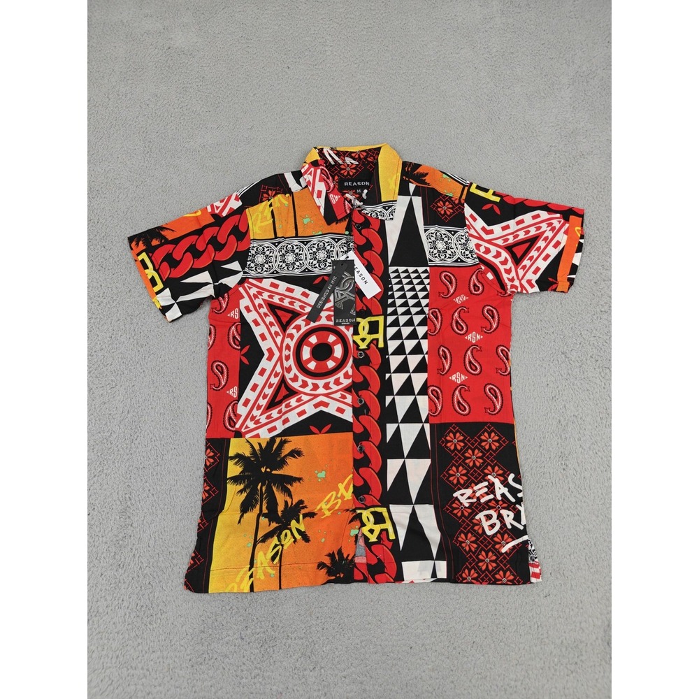 Reason Brand Shirt Mens Medium Multi Short Sleeve Button Up Allover Print VS1-20